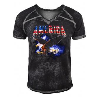Usa Flag America Font Eagle Flashes For Men And Women Men's Short Sleeve V-neck 3D Print Retro Tshirt | Mazezy