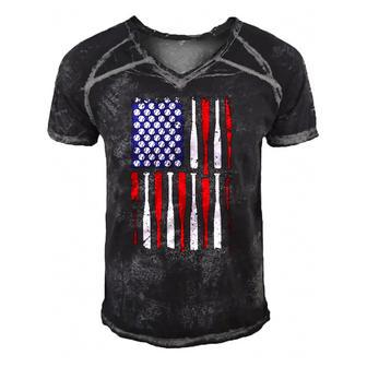 Usa Flag Baseball Ball Bat Funny 4Th Of July Gift Men's Short Sleeve V-neck 3D Print Retro Tshirt | Mazezy