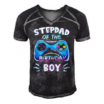Video Game Birthday Party Stepdad Of The Bday Boy Matching Men's Short Sleeve V-neck 3D Print Retro Tshirt | Mazezy