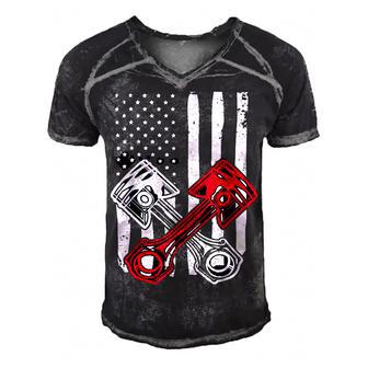 Vintage American Flag Piston Funny Muscle Car Mechanic 558 Trending Shirt Men's Short Sleeve V-neck 3D Print Retro Tshirt | Favorety DE