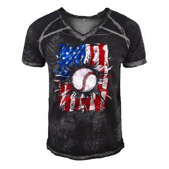 Vintage Baseball 4Th Of July Men Usa American Flag Boys Men's Short Sleeve V-neck 3D Print Retro Tshirt | Mazezy