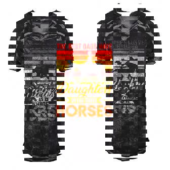 Vintage Best Dads Have Daughters Who Ride Horses Fathers Day Men's Short Sleeve V-neck 3D Print Retro Tshirt | Mazezy