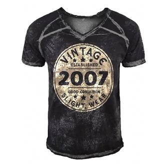 Vintage Established 2007 15Th Birthday Party Retro Men Men's Short Sleeve V-neck 3D Print Retro Tshirt | Mazezy