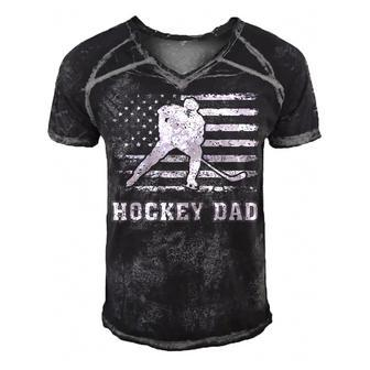 Vintage Hockey Dad American Flag Hockey 4Th Of July Men's Short Sleeve V-neck 3D Print Retro Tshirt - Seseable
