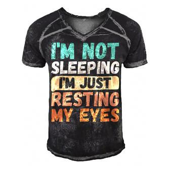 Vintage Im Not Sleeping Im Just Resting My Eyes Men's Short Sleeve V-neck 3D Print Retro Tshirt - Seseable