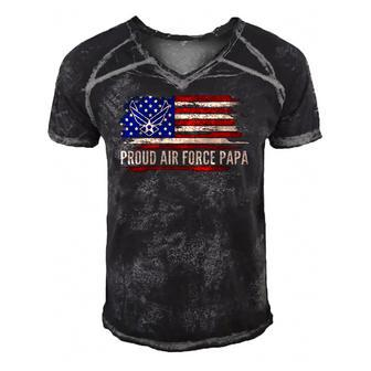 Vintage Proud Air Force Papa American Flag Veteran Gift Men's Short Sleeve V-neck 3D Print Retro Tshirt | Mazezy