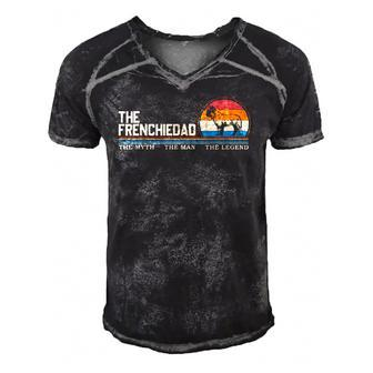 Vintage The Frenchie Dad French Bulldog Lover Silhouette Men's Short Sleeve V-neck 3D Print Retro Tshirt | Mazezy
