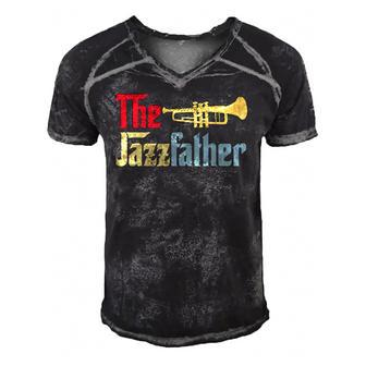 Vintage The Jazzfather Happy Fathers Day Trumpet Player Men's Short Sleeve V-neck 3D Print Retro Tshirt | Mazezy