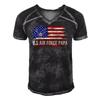 Vintage US Air Force Papa American Flag Veteran Gift Men's Short Sleeve V-neck 3D Print Retro Tshirt | Mazezy