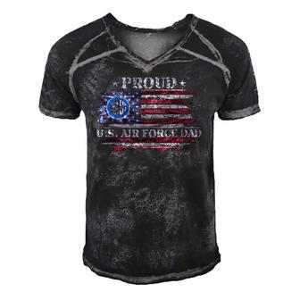 Vintage Usa American Flag Proud Air Force Veteran Dad Funny Men's Short Sleeve V-neck 3D Print Retro Tshirt | Mazezy