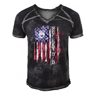Vintage Usa American Flag Proud Hockey Dad Silhouette Funny Men's Short Sleeve V-neck 3D Print Retro Tshirt | Mazezy