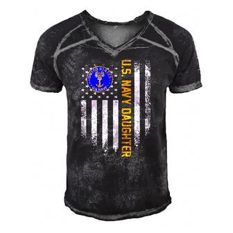 Vintage Usa Flag Proud Us Navy Daughter Veteran Military Men's Short Sleeve V-neck 3D Print Retro Tshirt | Mazezy