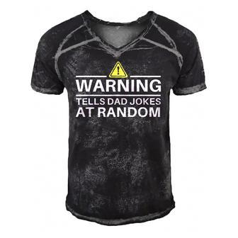 Warning Tells Dad Jokes At Random Funny Fathers Day Men's Short Sleeve V-neck 3D Print Retro Tshirt | Mazezy
