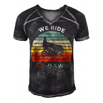 We Ride At Dawn Lawnmower Lawn Mowing Funny Dad Mens Men's Short Sleeve V-neck 3D Print Retro Tshirt - Seseable