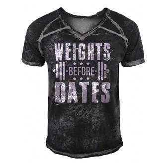 Weights Before Dates Funny Gym Bodybuilding Exercise Fitness Men's Short Sleeve V-neck 3D Print Retro Tshirt | Mazezy