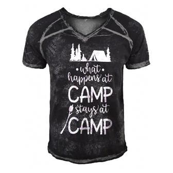 What Happens At Camp Stays At Camp Shirt Kids Camping Girls Men's Short Sleeve V-neck 3D Print Retro Tshirt - Monsterry
