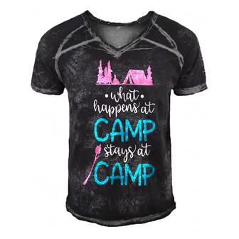 What Happens At Camp Stays At Camp Shirt Kids Camping Pink Men's Short Sleeve V-neck 3D Print Retro Tshirt - Monsterry