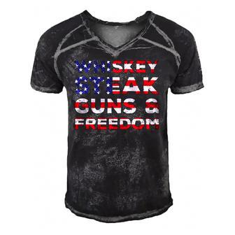 Whiskey Steak Guns & Freedom Usa Flag Bourbon Patriotic Usa Men's Short Sleeve V-neck 3D Print Retro Tshirt | Mazezy