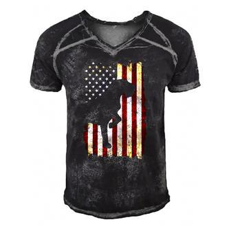 Wirehaired Pointing Griffon Silhouette American Flag Men's Short Sleeve V-neck 3D Print Retro Tshirt | Mazezy