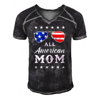 Womens All American Mom Us Flag Sunglasses 4Th Of July Men's Short Sleeve V-neck 3D Print Retro Tshirt | Mazezy