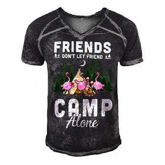 Womens Friends Dont Let Friends Camp Alone Wine Camping Flamingo T Shirt Men's Short Sleeve V-neck 3D Print Retro Tshirt - Monsterry