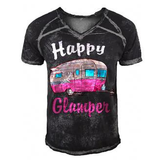 Womens Happy Glamper Camping Lover Girl Camper Camp Vacation Shirt T Shirt Men's Short Sleeve V-neck 3D Print Retro Tshirt - Monsterry UK