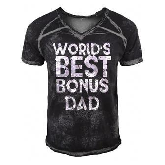 Worlds Best Bonus Dad Step Fathers Day Gift Husband Men's Short Sleeve V-neck 3D Print Retro Tshirt | Mazezy
