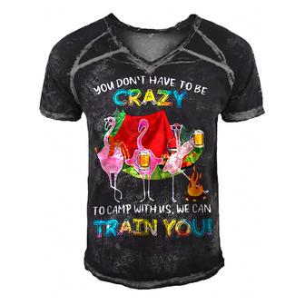 You Dont Have To Be Crazy To Camp Flamingo Beer Camping T Shirt Men's Short Sleeve V-neck 3D Print Retro Tshirt - Monsterry