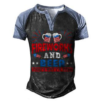 4Th July Fireworks And Beer Thats Why Im Here Director Men's Henley Shirt Raglan Sleeve 3D Print T-shirt - Seseable