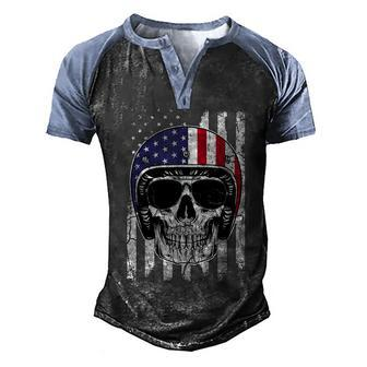4Th Of July American Flag Skull Motorcycle T Men Dad Men's Henley Shirt Raglan Sleeve 3D Print T-shirt - Seseable