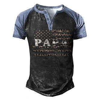 4Th Of July Papa American Flag Leopard Print Daddy Us Flag Men's Henley Shirt Raglan Sleeve 3D Print T-shirt - Seseable