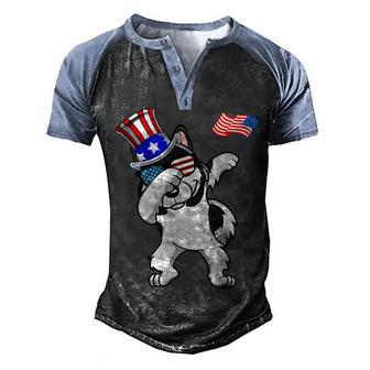 Alaskan Malamute Dabbing Dog Dad 4Th Of July Men's Henley Shirt Raglan Sleeve 3D Print T-shirt - Seseable