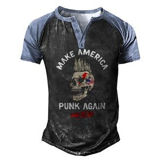 Make America Punk Again Punks Not Dead Skull Rock Style Men's Henley Raglan T-Shirt | Mazezy