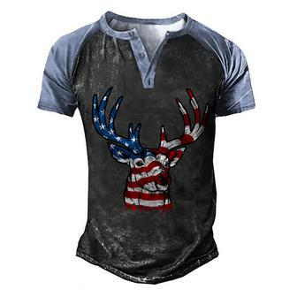 American Flag Deer 4Th Of July - Deer Gear For Hunters Men's Henley Shirt Raglan Sleeve 3D Print T-shirt - Seseable