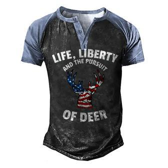 American Flag Deer 4Th Of July - The Pursuit Of Deer Men's Henley Shirt Raglan Sleeve 3D Print T-shirt - Seseable