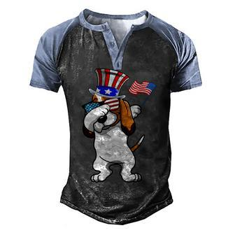 Basset Hound Dabbing Dog Dad 4Th Of July Men's Henley Shirt Raglan Sleeve 3D Print T-shirt - Seseable