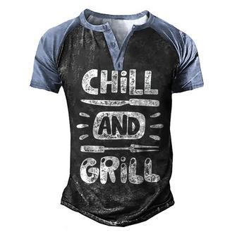 Birthday Gift For Him Husband Dad Grandpa Chill And Grill Men's Henley Shirt Raglan Sleeve 3D Print T-shirt - Seseable