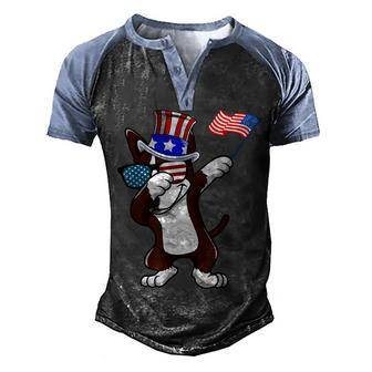 Bull Terrier Dabbing Dog Dad 4Th Of July Men's Henley Shirt Raglan Sleeve 3D Print T-shirt - Seseable