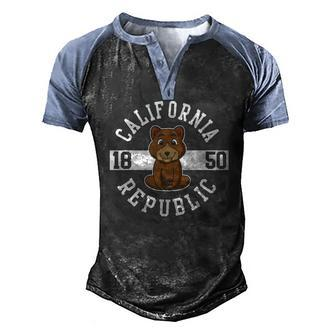 California Republic Flag Bear Yoga Men's Henley Raglan T-Shirt | Mazezy
