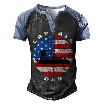 Captain Dad Pontoon Boat Retro Us Flag 4Th Of July Boating Zip Men's Henley Shirt Raglan Sleeve 3D Print T-shirt - Seseable