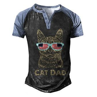 Cat Dad Flag 4Th Of July Style Cat Fatherday Men's Henley Shirt Raglan Sleeve 3D Print T-shirt - Seseable