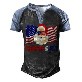 Christmas In July Hawaiian Santa American Pride 4Th July Men's Henley Shirt Raglan Sleeve 3D Print T-shirt - Seseable