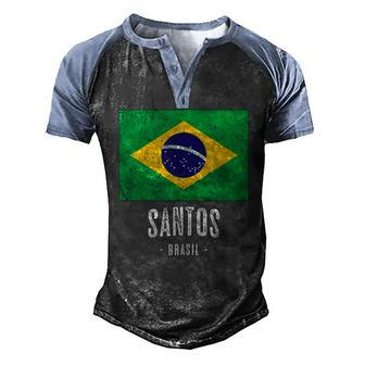City Of Santos Brazil Br Brazilian Flag Merch Graphic Men's Henley Raglan T-Shirt | Mazezy