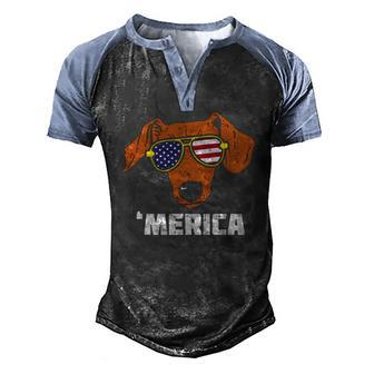 Dachshund Wiener American Usa Flag 4Th Of July Fourth Dog Men's Henley Raglan T-Shirt | Mazezy
