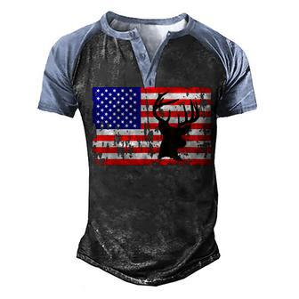 Deer Hunting American Flag Distressed For July 4Th Men's Henley Shirt Raglan Sleeve 3D Print T-shirt - Seseable