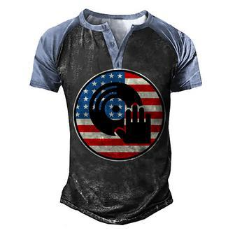 Dj Player Dad Disc Jockey Us Flag 4Th Of July Mens Gift Men's Henley Shirt Raglan Sleeve 3D Print T-shirt - Seseable