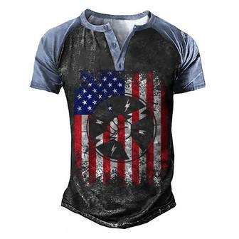 Electrician Dad Usa Flag Patriotic 4Th Of July Gift Men's Henley Shirt Raglan Sleeve 3D Print T-shirt - Seseable