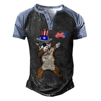 English Bulldog Dabbing Dog Dad 4Th Of July Men's Henley Shirt Raglan Sleeve 3D Print T-shirt - Seseable