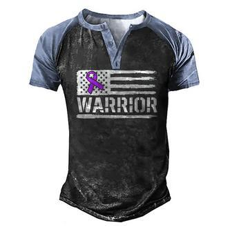 Epilepsy Warrior Purple American Flag Awareness Ribbon Men's Henley Raglan T-Shirt | Mazezy