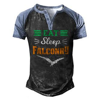 Falconer Falcon Hunter Hunting Hawking Eat Sleep Falconry Men's Henley Raglan T-Shirt | Mazezy